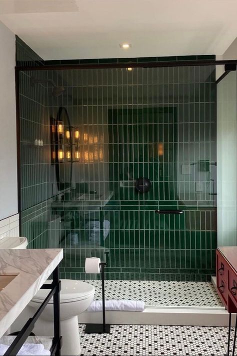 Bathroom Flooring Tile, Green Shower Tile, Dark Green Tile, Green Tile Backsplash, Dark Green Bathrooms, Green Tile Bathroom, Green Bathroom Decor, Green Backsplash, Green Tiles