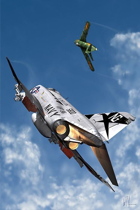 F-4 Phantom vs Mig-17 (Vietnam) is Mig 17, Photo Avion, F 4 Phantom, F4 Phantom, Randy Cunningham, Airplane Fighter, Air Craft, Military Airplane, Airplane Art