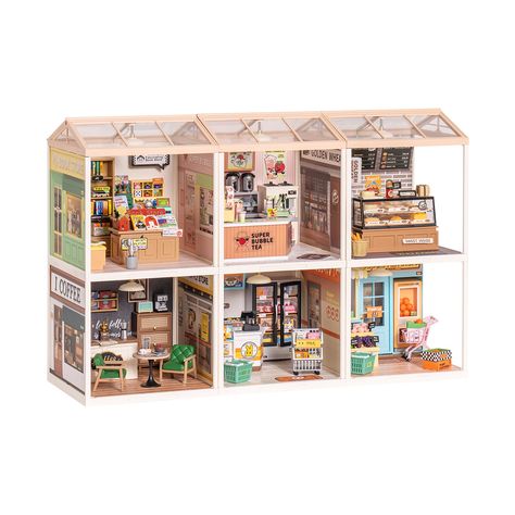 Rolife Super Creator House L Shape, Diy Mini House, Fruit Store, Diy Miniature House, Super Bubbles, Living Lounge, Vintage Record Player, Super Store, Mini Brands