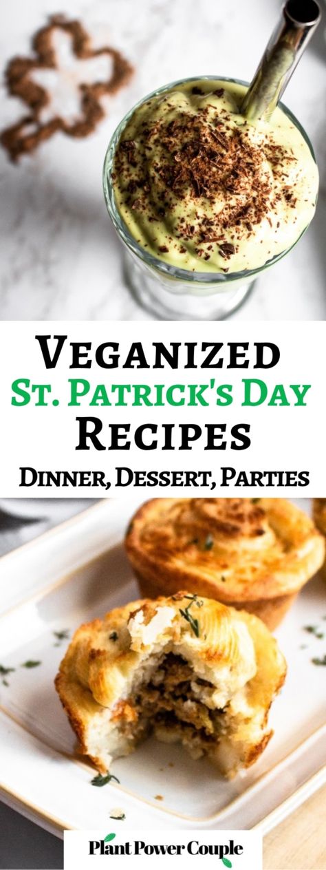 This is a list of our favorite vegan Saint Patrick’s Day recipes. We’ve included ideas for hearty dinners and festive desserts to THE funnest food for parties! There are traditional Irish foods with a twist like our vegan cottage pie cupcakes as well as a creamy vegan chicken stew. There are plenty of recipes perfect for kids, many grown-up treats (think whiskey), and plenty of festive appetizers to celebrate vegan-style! St Patrick’s Day Vegan Food, Vegan Irish Breakfast, Vegan St Patricks Day Recipes Desserts, Vegan St Patrick’s Day, Vegan St Patricks Day Recipes Dinners, Vegetarian St Patrick’s Day, Vegetarian St Patricks Day Food, Vegan Irish Food, Vegan St Patricks Day Food