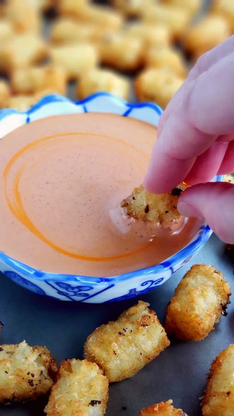 Save the plain ketchup for the kids and make the Best Tater Tot Dipping Sauce for those with a more mature palette. If you prefer a little spicy heat, this tot dipping sauce is for you. #noblepig #dippingsauce #tatertots #spicysauce Tater Tot Dipping Sauce, Teen Snacks, Seasoned Sour Cream, Football Party Foods, Sour Cream Dip, Spicy Dip, Graduation Party Foods, Easy Cheese, Spicy Sauce