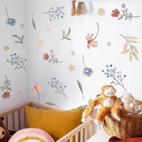 Amazon.com: Boho Colorful Flower Wall Decals-Watercolor Flower Greenery Wall Sticker-Daisy Wildflower Grass Wall Decal,DIY Peel and Stick Art Wall Decor Mural for Nursery Kids Bedroom Living Room Home Decoration : Baby Mural For Nursery, Wild Flower Nursery, Boho Flower Wall, Baby Room Closet, Ikea Nursery, Greenery Wall, Decor Mural, Diy Wall Decals, Grass Wall