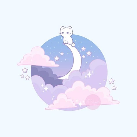 Twitch Banner Ideas, Kawaii Celestial, Drawing Clouds, Kawaii Magic, Cat Edit, Sketchbook Reference, Dream Icon, Find My Art Style, Pastel Backgrounds