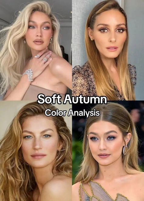 Is Gigi Hadid a Soft Autumn? Explore her color season, features, and how to determine your own with our expert color analysis insights. Soft Autumn Celebrity Examples, Blonde For Soft Autumn, Find Your Color Season, Soft Autumn Hair Color Palette, Gigi Hadid Color Palette, Gigi Hadid Soft Autumn, Soft Autumn Color Palette Celebrities, Best Hair Color For Soft Autumn, Soft Autumn Hair Colors