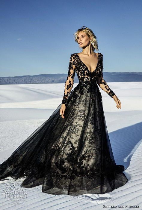 Black Bridal Dresses, Black Lace Wedding Dress, Wedding Dress Backless, Wedding Dress Boutique, Dark Wedding Theme, Black Lace Wedding, Black Wedding Gowns, Sottero And Midgley, Wedding Inspirasi