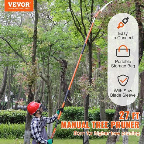 Manual Pole Saw, 7.3-27 ft Extendable Tree Pruner, Sharp Steel Blade and Scissors High Branches Trimming, Branch Trimmer with Lightweight 8 Fiberglass Handles. Pole Bending, Pole Saw, Tree Pruning, Double Lock, Lock Design, Tree Saw, Garden Hand Tools, Portable Storage, Saw Blade