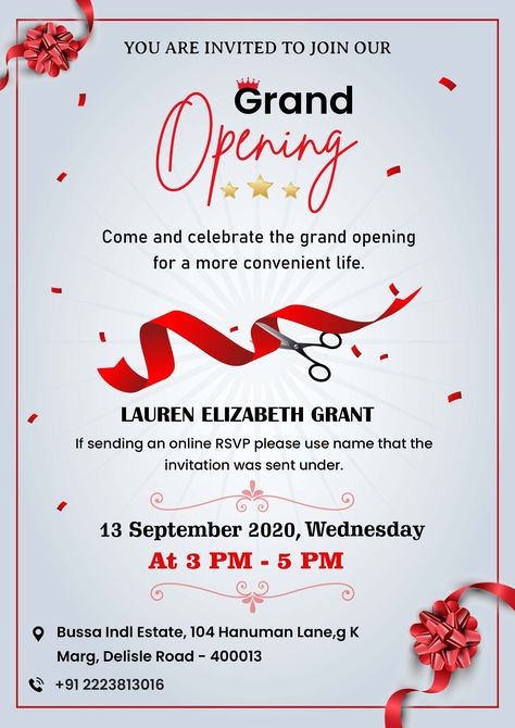 Opening Ceremony Opening Ceremony Invitation Card Design, Opening Ceremony Invitation Card, Shop Opening Invitation Card, Ceremony Invitation Card, Opening Invitation, Grand Opening Invitations, Graduation Photo Frame, Invitation Card Maker, Open House Invitation