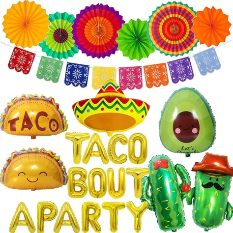 PRICES MAY VARY. Title: 26 Pcs Taco Bout a Party Decoration, Fiesta Party Decorations Include Paper Fans Fiesta Banner Taco Cactus Avocado Sombrero Foil Balloons for Mexican Party Decorations Taco Party. Product Type: Categories > Party Supplies > Decorations > Balloons Taco Bout A Party, Mexican Party Decorations, Fiesta Party Decorations, Taco Party, Mexican Party, Paper Fans, Fiesta Party, Foil Balloons, Party Decoration