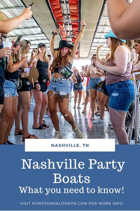 Book Party Boats in Nashville! Nashville has an amazing water scene from the river to the lakes. If you need ideas for water activities or pontoon rentals check out this post! Nashville Party, Party Boats, Party Boat, Nashville Bachelorette Party, Nashville Bachelorette, Boat Party, Book Party, Pontoon Boat, Boat Rental