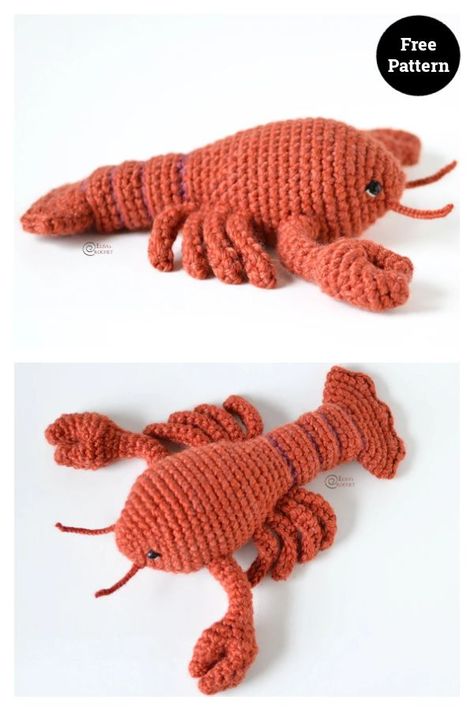 Esther the Lobster Free Crochet Pattern Free Lobster Crochet Pattern, Oyster Crochet Pattern Free, Crochet Crawfish Pattern Free, Crochet Sardines Free Pattern, Lobster Crochet Pattern Free, Crochet Lobster Pattern Free, Crochet Lobster Pattern, Crochet Shrimp Free Pattern, Crochet Shrimp