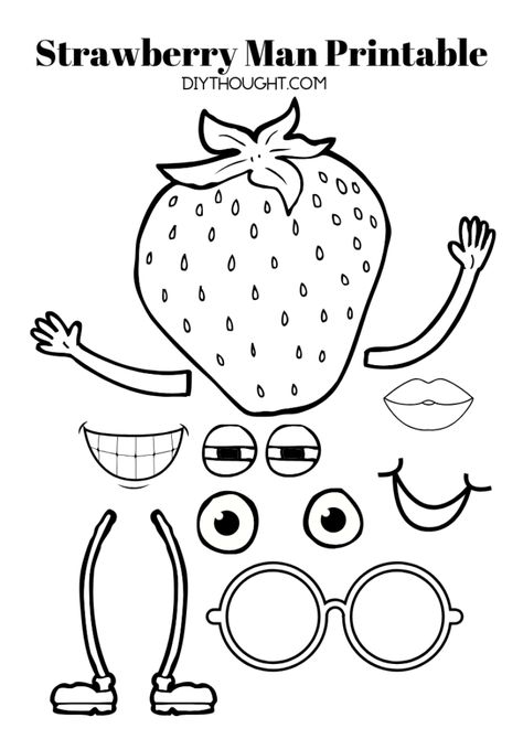 Strawberry man printable. Build your own strawberry man with this funny printable craft. Kitten Crafts, Book Sketches, Strawberry Crafts, Man Building, Fruit Crafts, Bird Coloring, Strawberry Art, Diy Preschool, Strawberry Shortcake Party