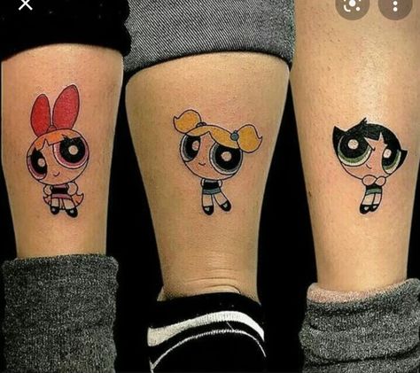 Powerpuff Girls Tattoo, Powerpuff Kızları, Father Daughter Tattoos, Tattoo Placements, Sibling Tattoos, Girls Tattoos, Bff Tattoos, Sleeve Tattoo Ideas, Friendship Tattoos