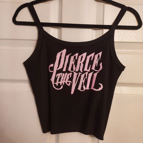 Polyester Blend Slim Fit No Boundaries Hand Cropped Tank. If You Run Between Sizes Or Are Big Chested I'd Size Up Cute Y2k Tank Tops, Push Up Bra Tank Top, Thirteen Wardrobe, Pierce The Veil Merch, Pierce The Veil Concert Outfit, Pierce The Veil Shirt, Gothic Lingerie, Graphic Crop Top, Pierce The Veil