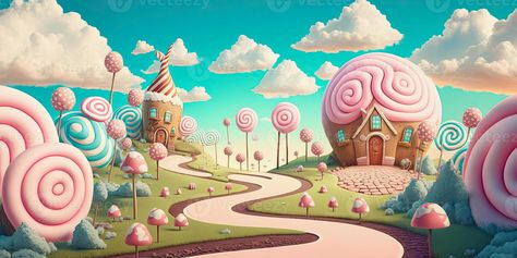 generative ai illustration of a pastel colored candyland Candy Castle, Dnd Crafts, Landscape Background, Cute Candy, Gingerbread Houses, Fantasy Illustration, Candy Land, Gingerbread House, Game Art