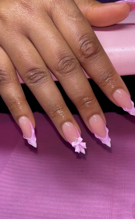 Underneath Nail Design, Short Acrylic Nails Birthday Set Pink, Short Stilleto Nails Acrylics, Stilleto Nail Idea Short, Creative Pink Nails, Nails Acrylic Pointed, Stilleto Nails French Tip Designs, Birthday Nail Set Ideas Pink, Short Acrylic Birthday Nails