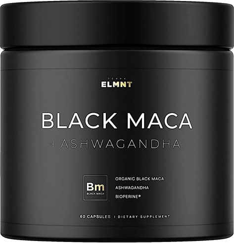 ELMNT 40,000mg 40x Strength Organic Black Maca Root with Ashwagandha - Highest Potency Black Maca Root Capsules for Men - 100% Pure Maca Peruana Powder Organic, Gelatinized, Non-GMO - 60 Pills Maca Supplement, Maca Root Capsules, Black Maca, Ancient Ayurveda, Maca Root Powder, Coffee Energy, Maca Powder, Ashwagandha Root, Maca Root