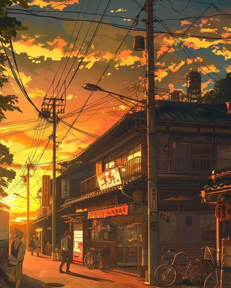 friday golden hour 🌄 🔗 https://linktr.ee/whimcity 💻 created with MidJourney & Topaz Gigapixel ⠀⠀⠀⠀⠀⠀⠀⠀⠀ 🔗 #chillvibes 🔗 #studioghibli 🔗 #aiartcommunity 🔗 #animelover 🔗 #animeart 🔗 #goodmood 🔗 #lofi 🔗 #japanlover Photowall Ideas, Cozy Rainy Day, Japanese City, Anime City, Sunset City, Japanese Street, Orange Aesthetic, Cool Wallpapers Cartoon, Blue Hour