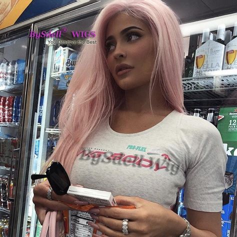 Kylie Jenner Pink Hair, Kylie Jenner Pink, Wig Review, Kylie Jenner Hair, Celebrity Wigs, Pastel Pink Hair, Jessie J, Pink Wig, Texturizer On Natural Hair