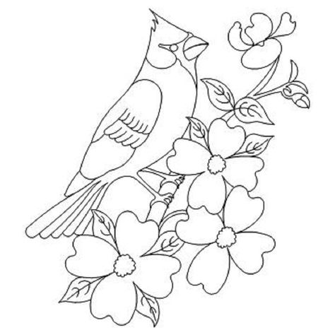 Cardinal and Dogwood-L00141* Bird Outline, Bird Painting Acrylic, Silk Ribbon Embroidery Patterns, Fabric Painting Techniques, Glass Painting Designs, Christmas Embroidery Patterns, Flower Art Drawing, Bird Quilt, Handwork Embroidery Design