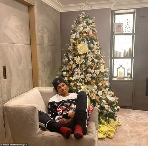 Wow! Marcus Rashford took a break from his hectic training regime on Friday as he lounged on his sofa in front of a decadent Christmas tree. The football star, 23, cut a casual figure in a festive jumper and jogging bottoms Victoria And David Beckham, Happy Birthday King, Jesse Lingard, Victoria And David, David And Victoria Beckham, Football Players Images, Sir Alex Ferguson, Family Presents, Marcus Rashford