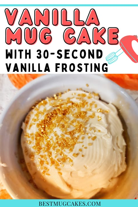 This vanilla mug cake is soooo yummy!! Satisfy your sweet tooth fast with this single serving vanilla cake in the microwave! | easy vanilla cake, microwave cake recipe, vanilla frosting, vanilla buttercream, vanilla icing, quick vanilla cake, best vanilla mug cake, vegan mug cake, vegan vanilla cake, dairy-free vanilla cake Quick Vanilla Cake, Banana Bread Mug Cake, Dairy Free Vanilla Cake, Cake In The Microwave, Mug Cake Vegan, Vegan Mug Cake, Healthy Chocolate Mug Cake, Microwave Cake Recipe, Easy Vanilla Frosting