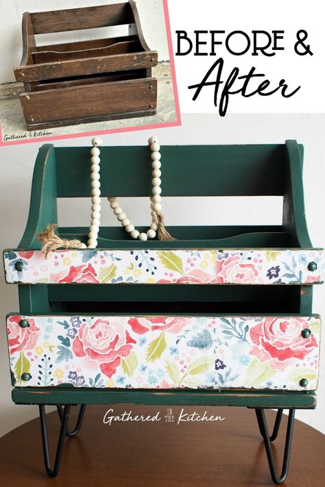 Old Magazine Holder Upcycle, Before And After Makeover, Diy Magazine Holder, Diy Built Ins, Diy Benches, Before And After Furniture, Paint Colors Kitchen, Repurpose Projects, Wooden Magazine Rack