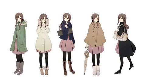 lovely Winter Outfits Anime, Winter Outfit Drawing, Cute Anime Clothes, Hands In Pockets, Brown Eyes Brown Hair, Idolmaster Cinderella, Idolmaster Cinderella Girls, Eyes Brown, Anime Clothes