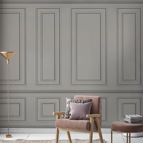 Wall Mural Wallpaper for Feature Walls | Dunelm Living Room Panelling, Dining Room Wainscoting, Bar Ceilings, Wall Paneling Diy, Room Layouts, Wall Panel Design, Accent Walls In Living Room, Grey Panels, Inspire Me Home Decor