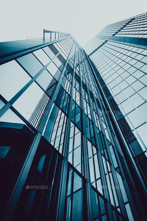 Blue skyscraper facade. office buildings. modern glass silhouettes of skyscrapers Blue Office Wallpaper, Finance Background Design, Blue Office Aesthetic, Company Aesthetic, Buildings Facade, Buildings Modern, Snow Background, City Life Photography, Glass Background