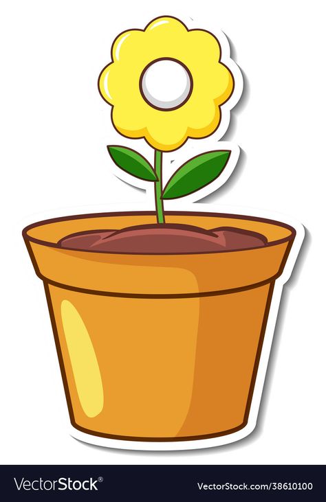 Flower In A Pot, Flower On White Background, Animated Pictures, Royalty Free Clipart, Animation Background, Yellow Flower, Disney Drawings, Pattern Drawing, Big Picture