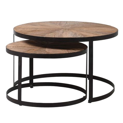 Batu Nest of Tables Reclaimed Oak Industrial Style Coffee Table, Wood Coffee Tables, Round Coffee Tables, Round Wood Coffee Table, Iron Coffee Table, Nest Of Tables, Reclaimed Wood Coffee Table, Industrial Coffee Table, Reclaimed Oak