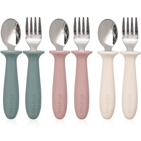 DISHWASHER SAFE: These utensils have good heat-resistance that is totally dishwasher safe and easy to clean for quick and easy meal times. Toddler Utensils, Spoons And Forks, Grab Food, Utensil Set, Flatware Set, Food Grade Silicone, Pharmacy Gifts, Forks, Kids Safe