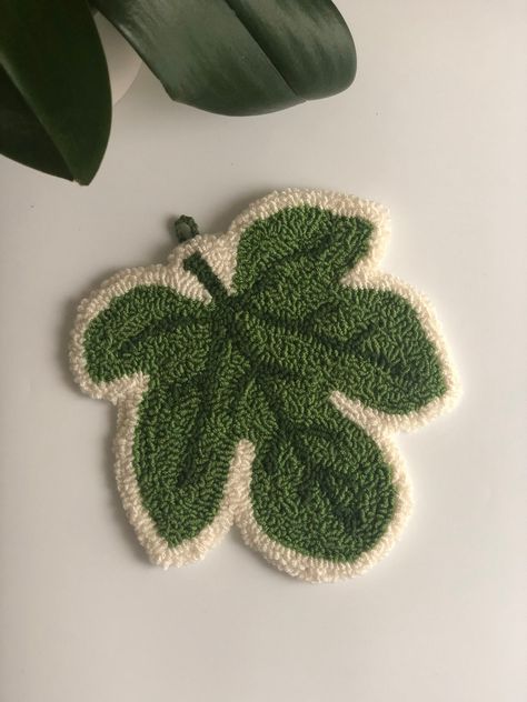 Leaf Punch Needle, Wall Hanging Punch Needle, Punch Needle Leaf, Embossed Wall, Wall Hanging Decorations, Funky Rugs, Pom Pom Rug, Fig Leaf, Embroidery Wall