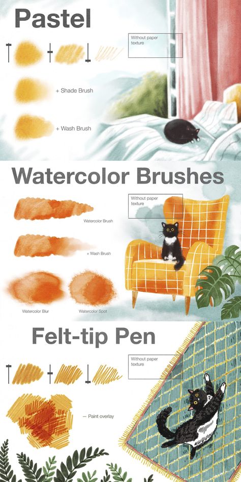 Color Pencil Procreate, Digital Colored Pencil Illustration, Watercolor Brush Procreate, Watercolor Art Procreate, Procreate Illustration Ideas, Felt Tip Pen Art Drawings, Procreate Paper Textures, Procreate Pens, Pencil Digital Art