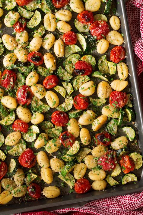 Sheet Pan Gnocchi, Zucchini And Tomatoes, Fresh Zucchini, Baked Gnocchi, Homemade Gnocchi, Potato Gnocchi, Cooking Tomatoes, Italian Sauce, Recipe Sheets