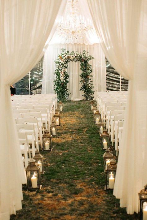 Tented wedding ceremony decor with candle lantern aisle markers {Aisle Markers} Book Advice, Wedding Ceremony Decorations Outdoor, Diy Outdoor Weddings, Rustic Wedding Decorations, Romantic Wedding Ceremony, Wedding Ceremony Ideas, Wedding Tent, Tent Wedding, Wedding Aisle