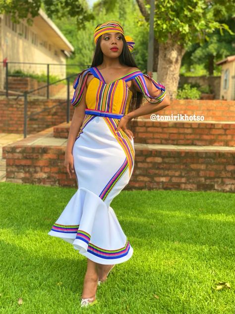 Venda wedding dress for lobola or for attending a traditional wedding South African Traditional Dresses Design, Venda Traditional Dresses, Lobola Outfits, Venda Traditional Attire, Pedi Traditional Attire, South African Traditional Dresses, African Traditional Wear, African Wedding Attire, African Outfits