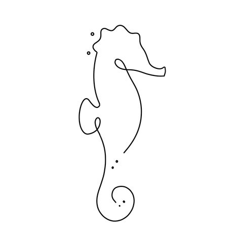 Fine Line Seahorse Tattoo, Simple Seahorse Tattoo, Simple Ocean Animal Tattoo, Small Seahorse Tattoo, Sea Horse Tattoos, Tattoo Seahorse, Seahorse Outline, Small Easy Drawings, Seahorse Drawing