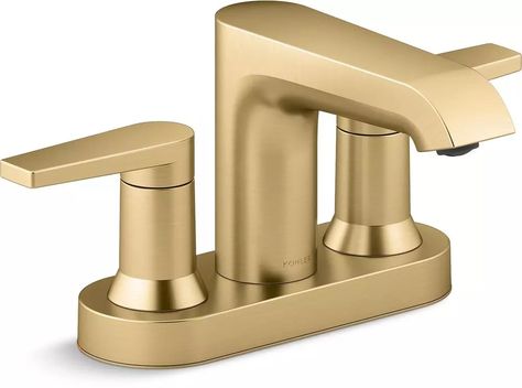 KOHLER Two Handle Centerset Bathroom Sink Faucet in Vibrant Brushed Moderne Brass | Ferguson Kohler Bathroom Faucet, Kohler Bathroom, Brass Bathroom Faucets, Centerset Bathroom Faucet, Waterfall Faucet, Widespread Bathroom Faucet, Water Faucet, Faucet Handles, Bathroom Faucet