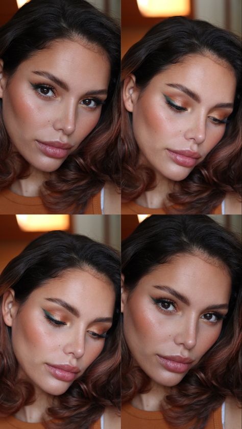 Dive into summer with this stunning orange-bronze makeup look that's guaranteed to turn heads! With captivating metallic green accents, it's the perfect of warmth and freshness. Whether you're heading to a beach party or a summer soirée, this makeup inspo will make you shine. Get ready to slay those summer vibes! Beach Party Makeup, Bronze Makeup Look, Bronze Makeup, Summer Makeup Looks, Model Makeup, Effortless Beauty, Stunning Makeup, Summer Soiree, Models Makeup