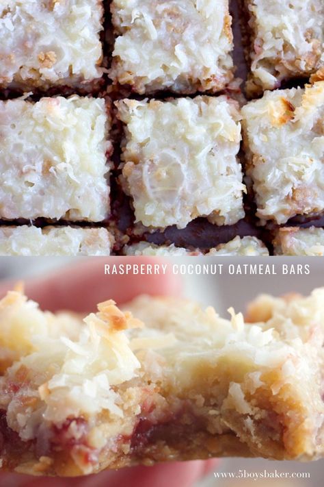 Raspberry Jam Coconut Slice, Raspberry Coconut Magic Bars, Coconut Condensed Milk Recipe Desserts, Coconut Bars Recipe Condensed Milk, Recipes Using Jam, Easy Quick Dessert Recipes, Coconut Dessert Bars, Raspberry Oat Bars, Quick Dessert Ideas