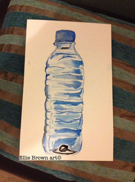 Plastic Water Bottle Drawing, Water Bottle Reference, Water Bottle Drawing, Acrylic Paint Bottles, Flower References, Water Bottle Caps, Beach Drawing, Drawing Arts, Bottle Drawing