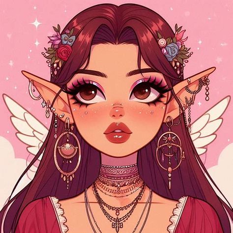 Red Hair Fairy, Brown Hair Pfp, Hair Fairy, Hair Pfp, Rainbow City, Fairy Artwork, Fairies Elves, Light Brown Hair, Brown Hair