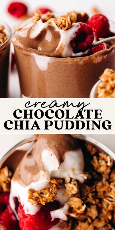 Creamy Chocolate Chia Pudding (dairy-free) Chocolate Chia Pudding Recipes, Vegan Banana Pudding, Chia Pudding Recipes Healthy, Feasting On Fruit, Chocolate Chia Seed Pudding, Chia Seed Recipes Pudding, Chocolate Breakfast, Chocolate Chia Pudding, Dairy Free Yogurt