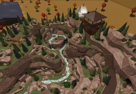 Bloxburg Woodland Mansion, Bloxburg House Landscaping, Bloxburg Cave Ideas, Mountains Bloxburg, Bloxburg Landscaping Ideas, Bloxburg Terrain, Bloxburg Wine Cellar, Landscape Bloxburg, Bloxburg River