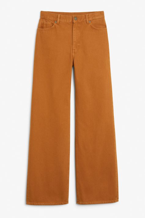 Front image of Monki  in orange Mustard Jeans, Low Rise Trousers, Jeans Flared, Waist Jeans, Low Rise Jeans, High Waist Jeans, Low Rise, Mustard, Trousers