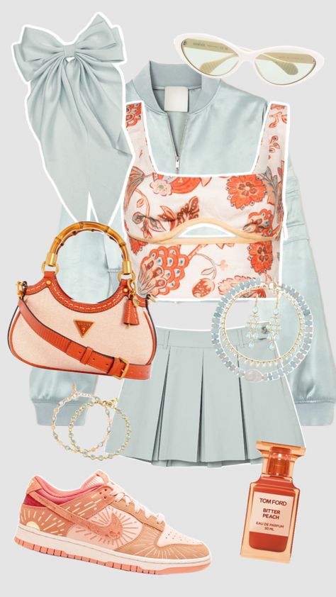 Outfit Inspo! #outfitinspo #outfit #outfitideas #style #fashion #fashioninspo #preppy #preppyaesthetic #school #y2k #cute #summer #summeraesthetic #coral #orange #orangeaest #teal #mint #trendy #fyp Academia Aesthetic Outfit, Fashion Forward Outfits, Y2k Cute, Classic Style Outfits, Orange Outfit, Quick Outfits, Easy Trendy Outfits, Crop Top Outfits, Fashion Inspiration Design