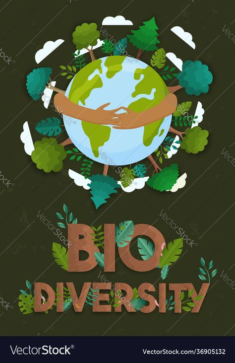 Biodiversity Poster Ideas, Poster About Nature, Biodiversity Poster, Eco Friendly Poster, Biodiversity Art, Biodiversity Illustration, Hands Hugging, Vertical Illustration, Biodiversity Project