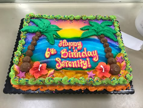 Hawaiian Sheet Cake, Tropical Themed Birthday Cake, Hawaiian Themed Cake, Tropical Sheet Cake Ideas, Hawaii Birthday Cake Ideas, Luau Sheet Cake, Luau Birthday Cake, Luau Cake Ideas, Hawaiian Themed Sheet Cake