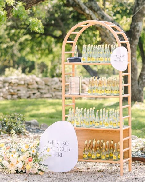 Joy | Wedding Websites & More | Quench your thirst and raise a toast with this Topo Chico drink wall! 💧🥂 planning, design + signage | @lbvdesignhouse photo |… | Instagram Welcome Drink Station, Mobile Bar Cart, Drink Wall, Wedding Drink Station, Welcome Drinks, Champagne Wall, Green Champagne, Welcome Drink, Drink Station